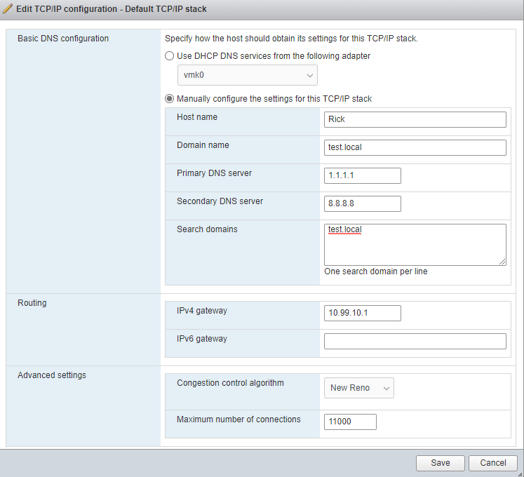 TCP/IP Stacks Settings Configuration