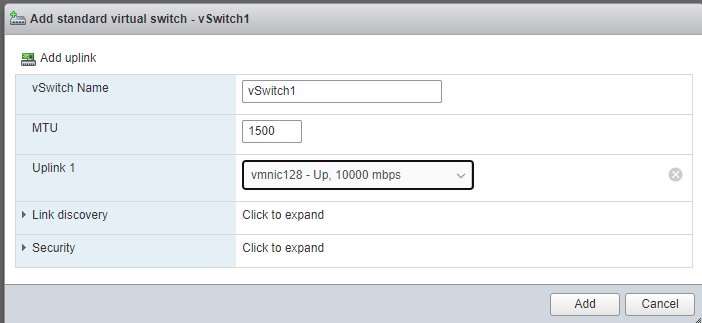 Virtual Switches Configuration Menu