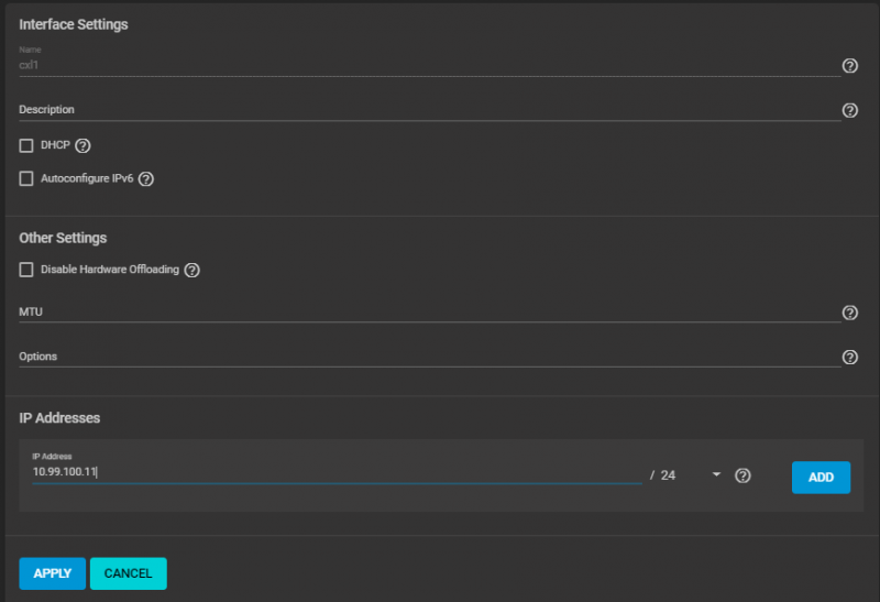 TrueNAS Interfaces Configuration Menu