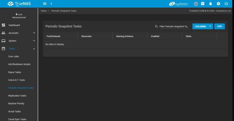 TrueNAS Periodic Snapshots Task Menu