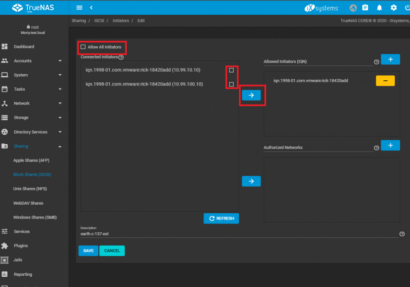 TrueNAS Securing ISCSI Initiators Configuration 