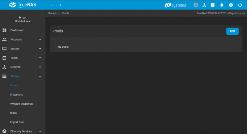 TrueNAS Storage Pools Menu