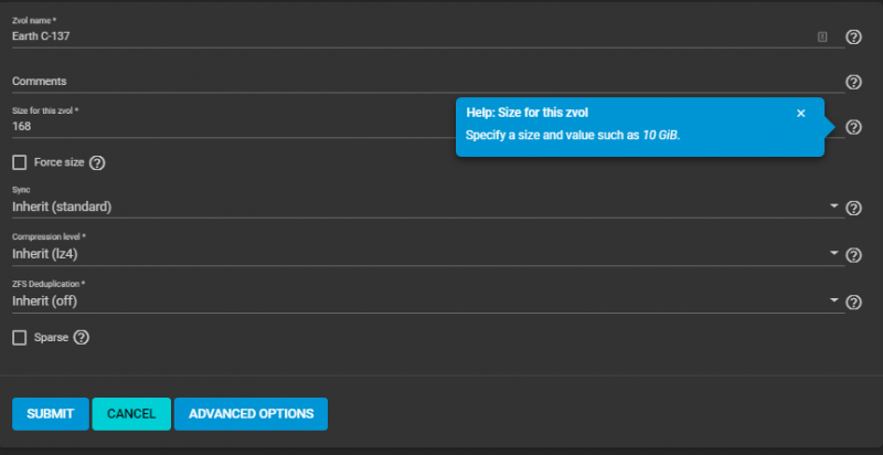 TrueNAS Zvol Creation Wizard