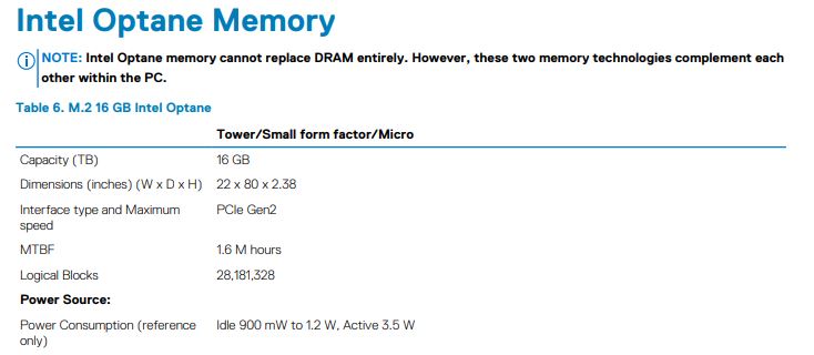 Dell OptiPlex 3070 Micro Intel Optane Memory Support