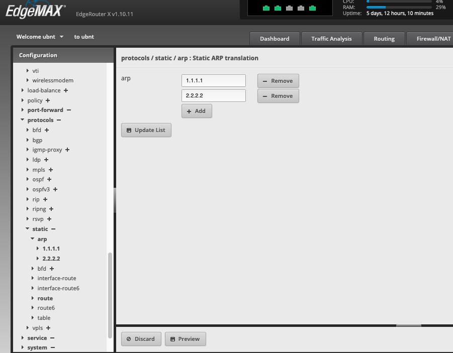 EdgeOS Configuration Tree