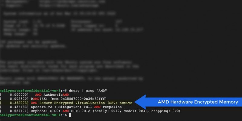 Google Confidential VM SEV Enabled On AMD EPYC 7B12 CPU