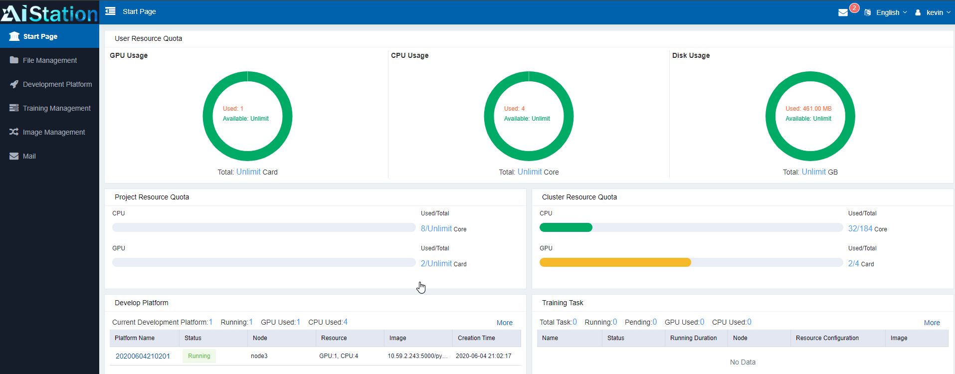 Inspur AIStation User Dashboard