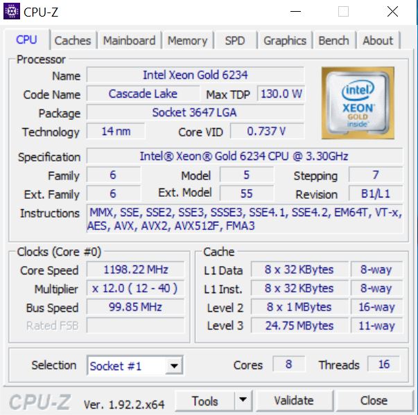 Lenovo ThinkStation P920 CPUz
