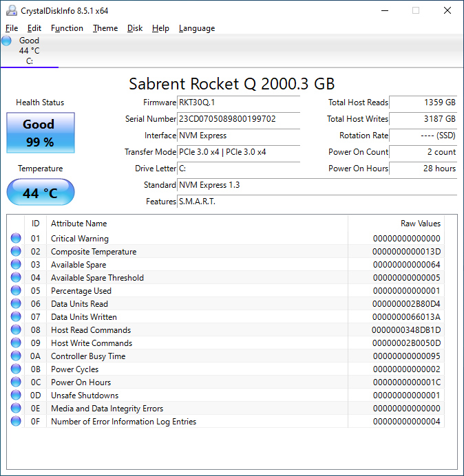 Sabrent Rocket Q 2TB CrystalDiskInfo