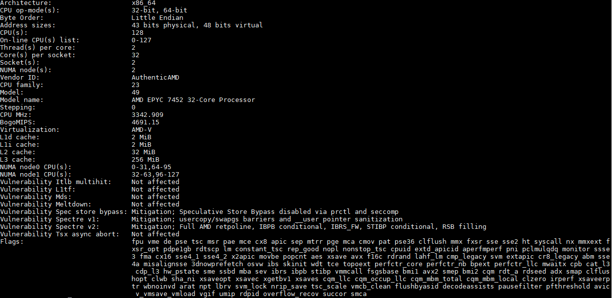 AMD EPYC 7452 Lscpu Output