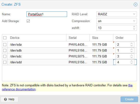 ZPOOL Creation Proxmox