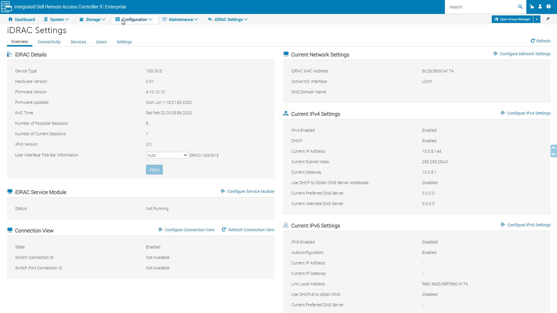 Dell EMC PowerEdge C6525 IDRAC 9 Settings