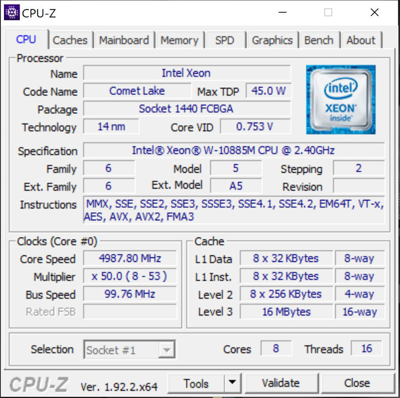 Dell Precision 7550 CPUz