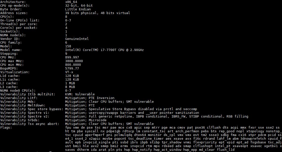 Intel Core I7 7700t Lscpu Output