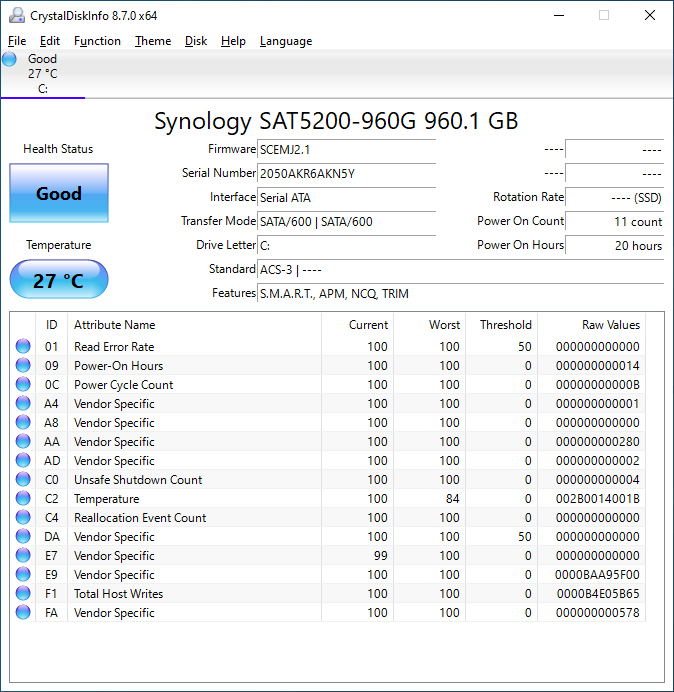 SAT5200 960GB CrystalDiskInfo 8.7.0