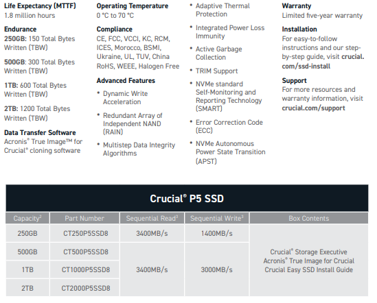 Crucial P5 1TB Specs