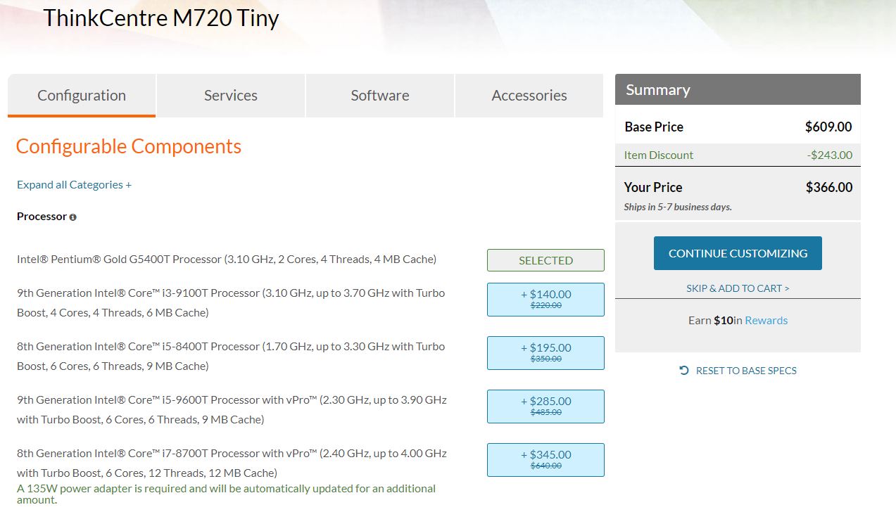 Lenovo ThinkCentre M720q Tiny 366 USD New 1 Yr On Site Warranty