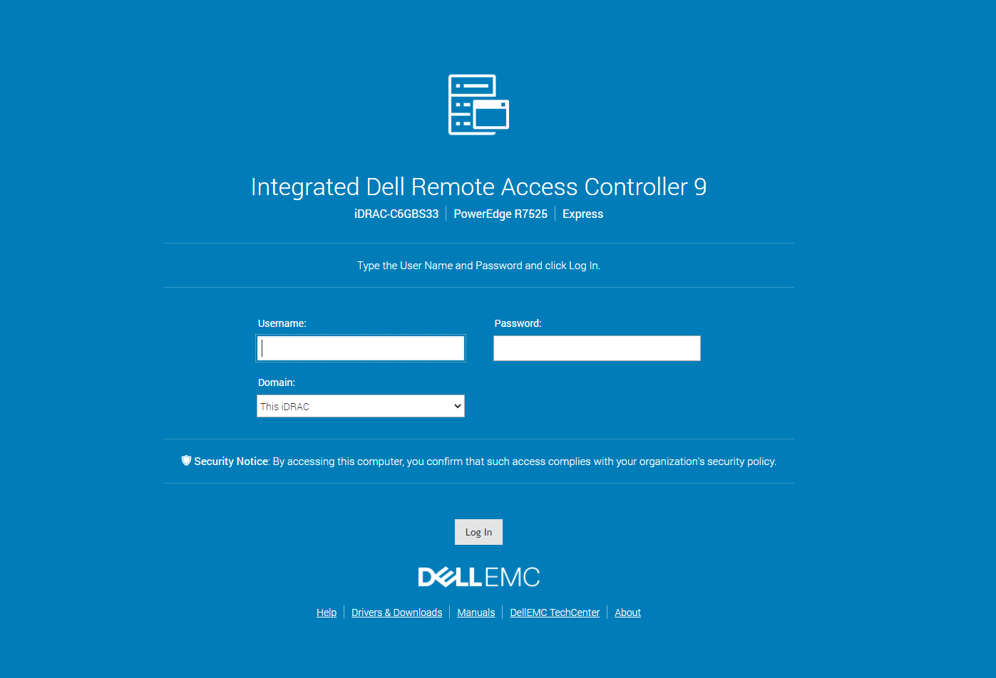 Dell EMC PowerEdge R7525 IDRAC 9 Login