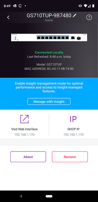 Netgear GS710TUP Insight Basic App