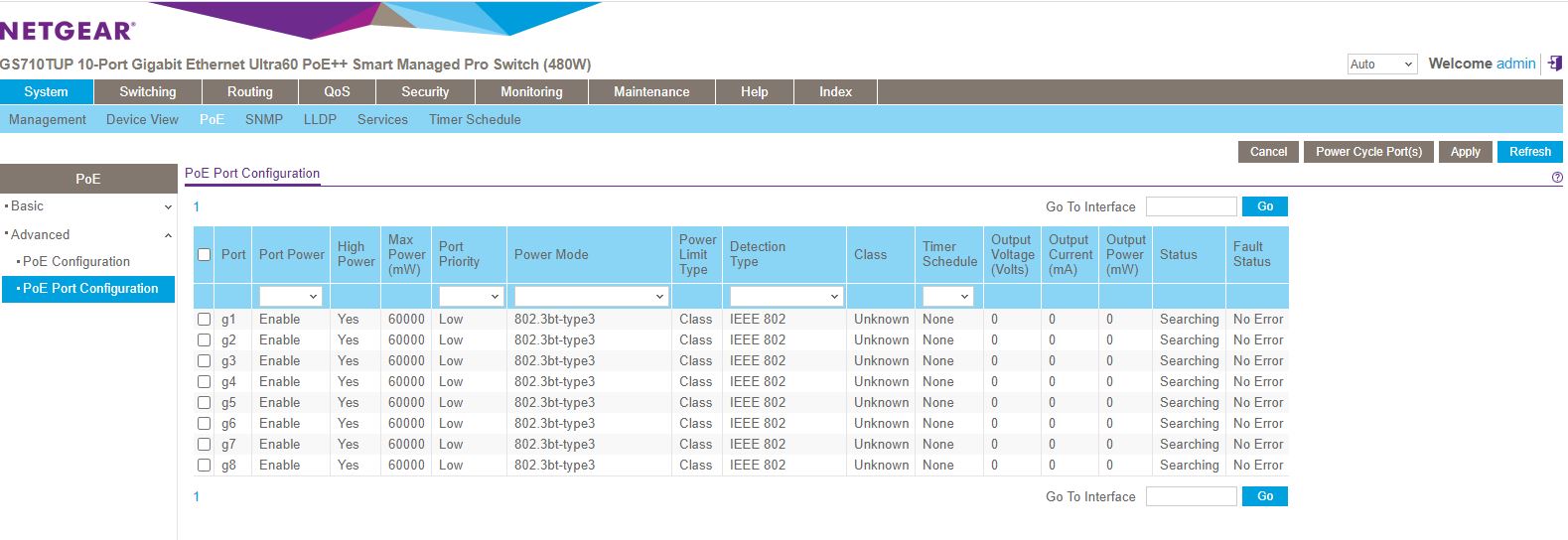 Netgear GS710TUP Insight Management Registered PoE Dashboard