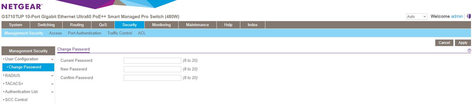 Netgear GS710TUP Insight Management Registered Security Configuration