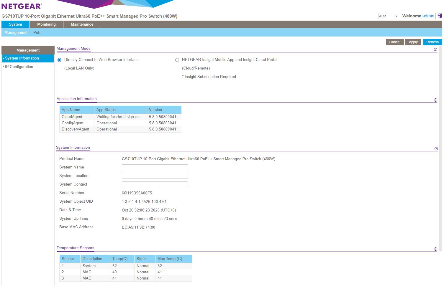 Netgear WebGUI Dashboard