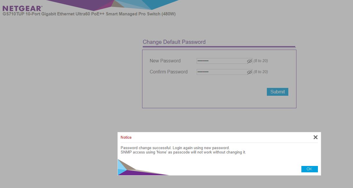 Netgear WebGUI Login Change Password