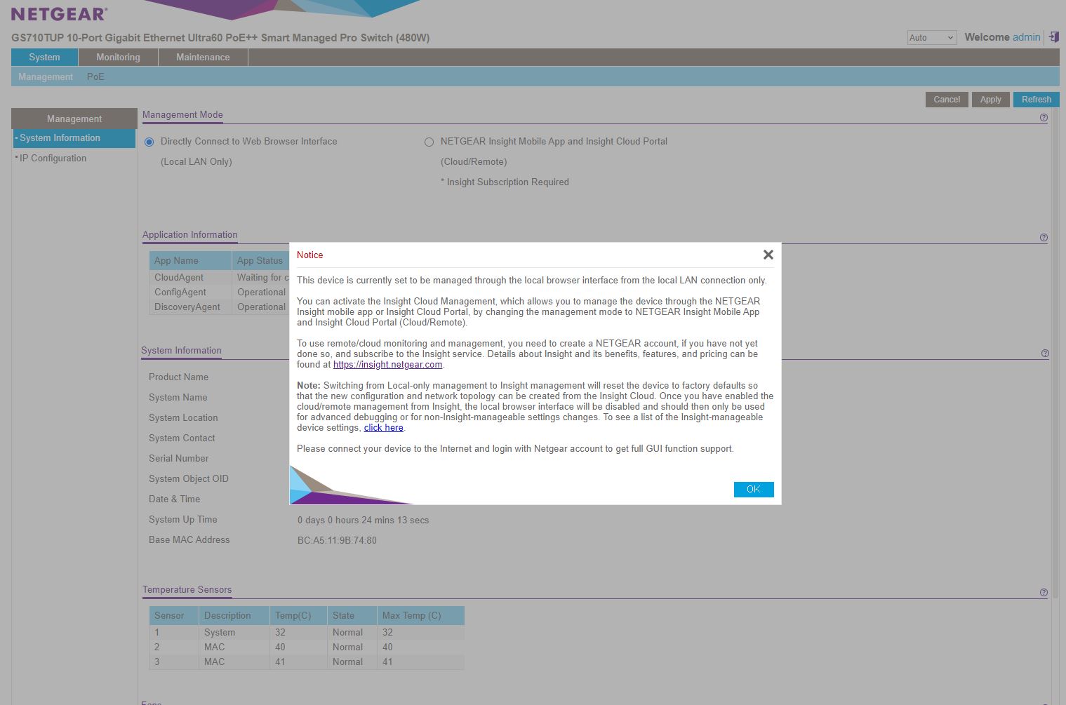 Netgear WebGUI Login Notice