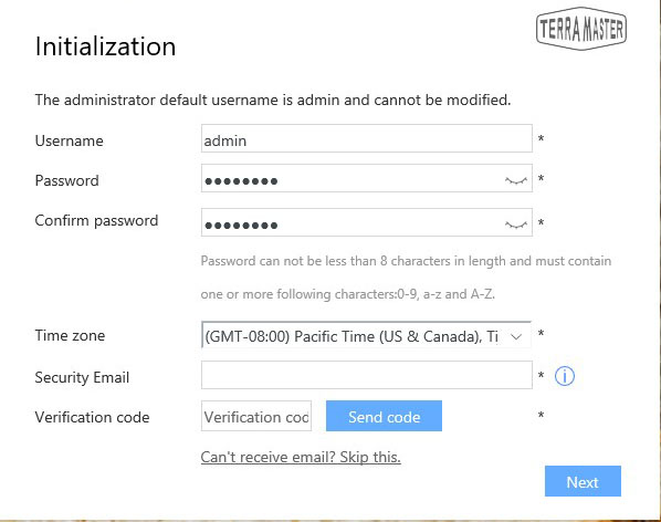 TerraMaster F2 422 Enter Admin Name And Password