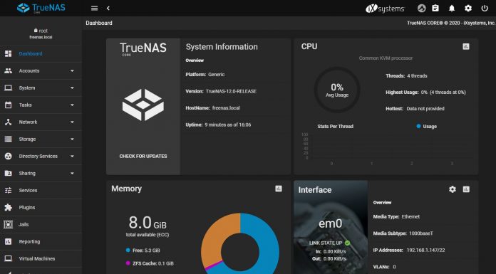 TrueNAS 12 Release is Out Farewell FreeNAS TrueNAS 12.0 Core Release Dashboard