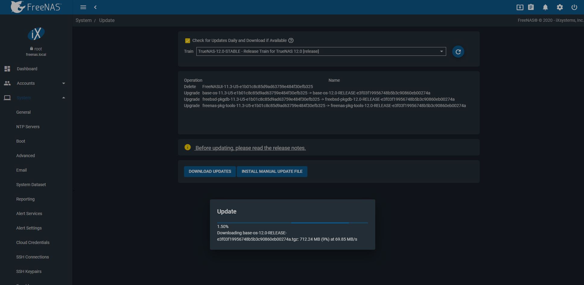 TrueNAS 12.0 Stable Release Train Updating