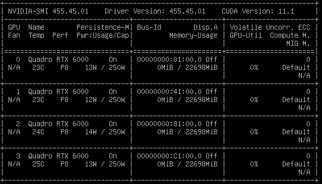 NVIDIA Quadro RTX 6000 Nvidia Smi 4 Cards