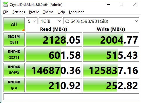 Intel 665p 1TB CrystalDiskMark 1GB