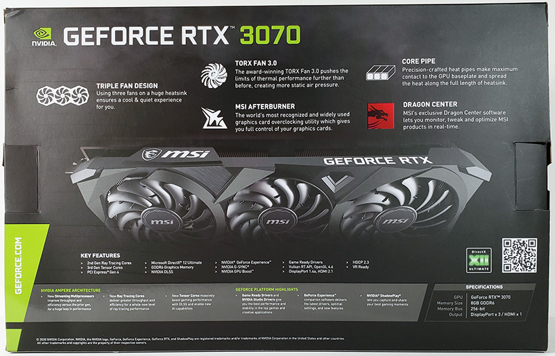 MSI RTX 3070 Ventus 3x OC Box Back