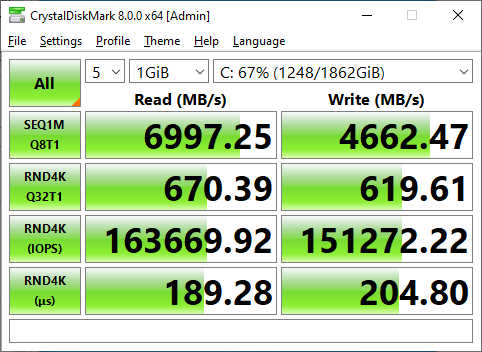 Sabrent Rocket 4 Plus 2TB CrystalDiskMark 1GB