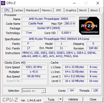 AMD Ryzen Threadripper PRO 3995WX CPU Z