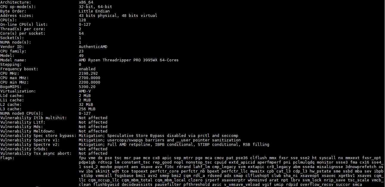 AMD Ryzen Threadripper PRO 3995WX Lscpu