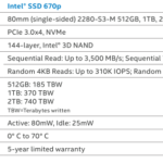Intel 670p 2TB Specs