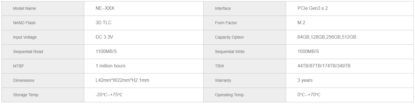 KingSpec NE 256 Specs