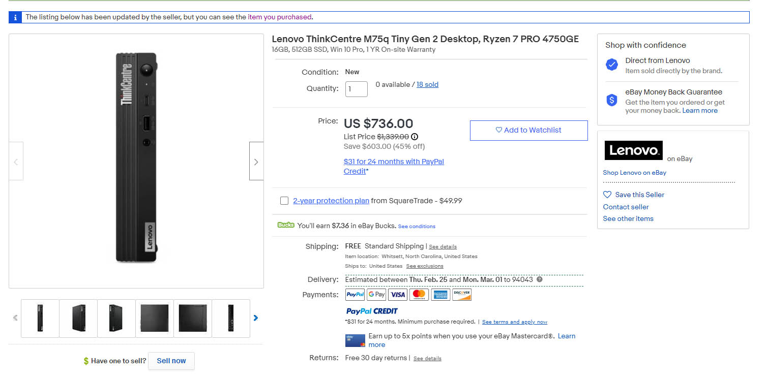 Lenovo M75q 2 Tiny Pricing