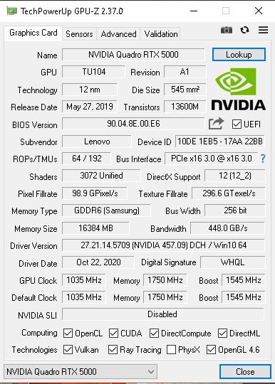 Lenovo ThinkPad P17 GPUz