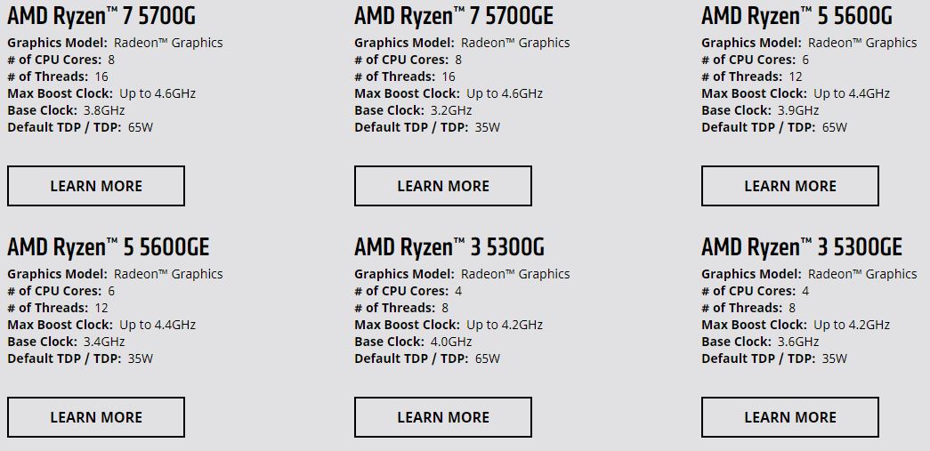 AMD Ryzen 5000G And Ryzen 5000GE Series Processors