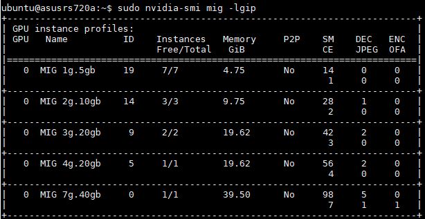 ASUS 4x A100 Nvidia Smi Mig Instances