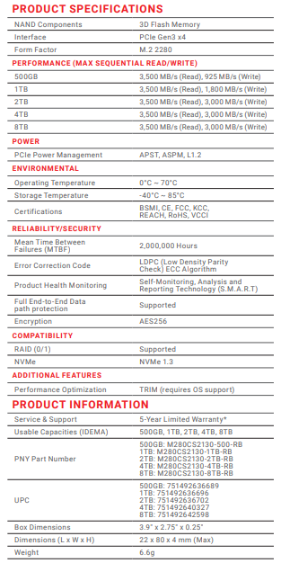 PNY CS2130 1TB Specs