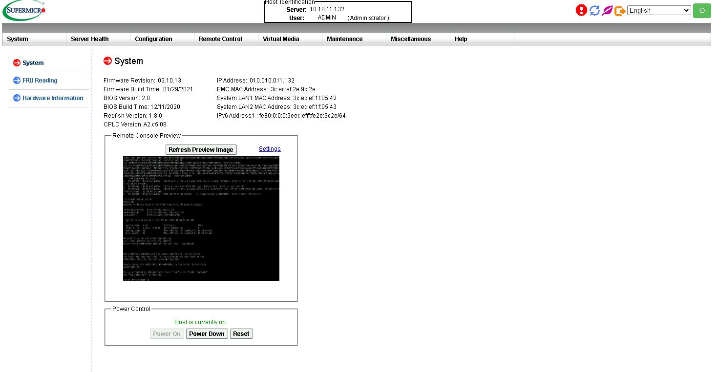 Supermicro IPMI Dashboard 1024US TRT