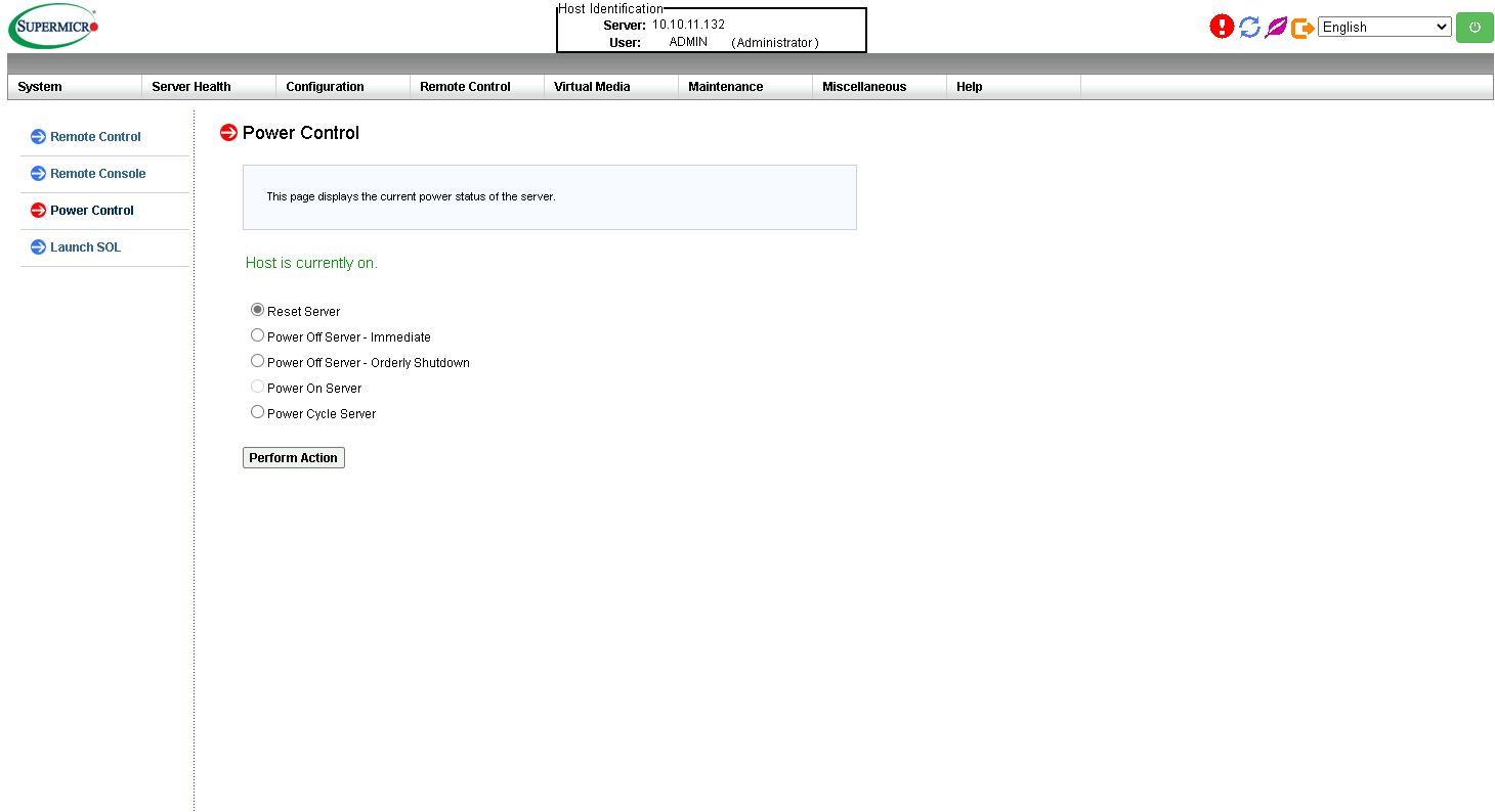 Supermicro IPMI System Power Control