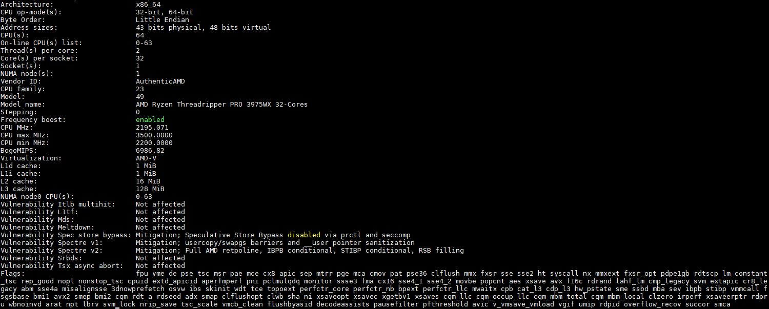AMD Ryzen Threadripper Pro 3975WX Lscpu Output