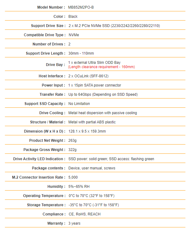 ICY DOCK MB852M2PO B Specs