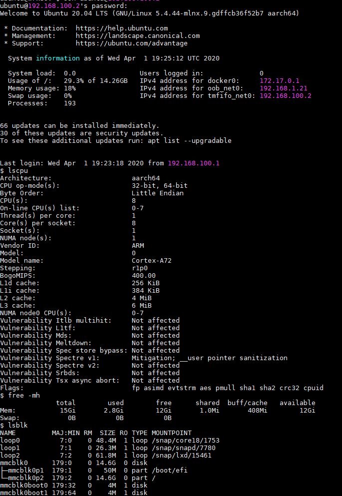 NVIDIA BlueField 2 DPU Logged In