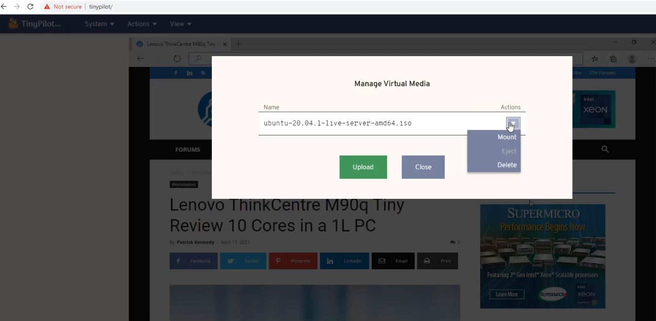 TinyPilot Pro KVM Mount Virtual Media